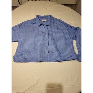 Rachel Zoe Women's Linen Blouse Large, Blue, Long Sleeve, Striped beautiful